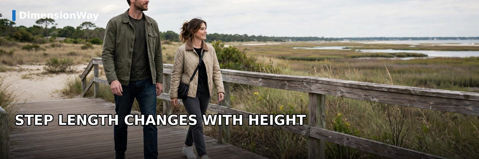 Tall man and shorter woman walking side by side showing step length differences
