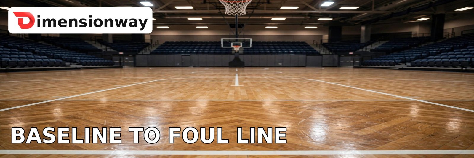 Basketball court from baseline to foul line showing about 950 square feet