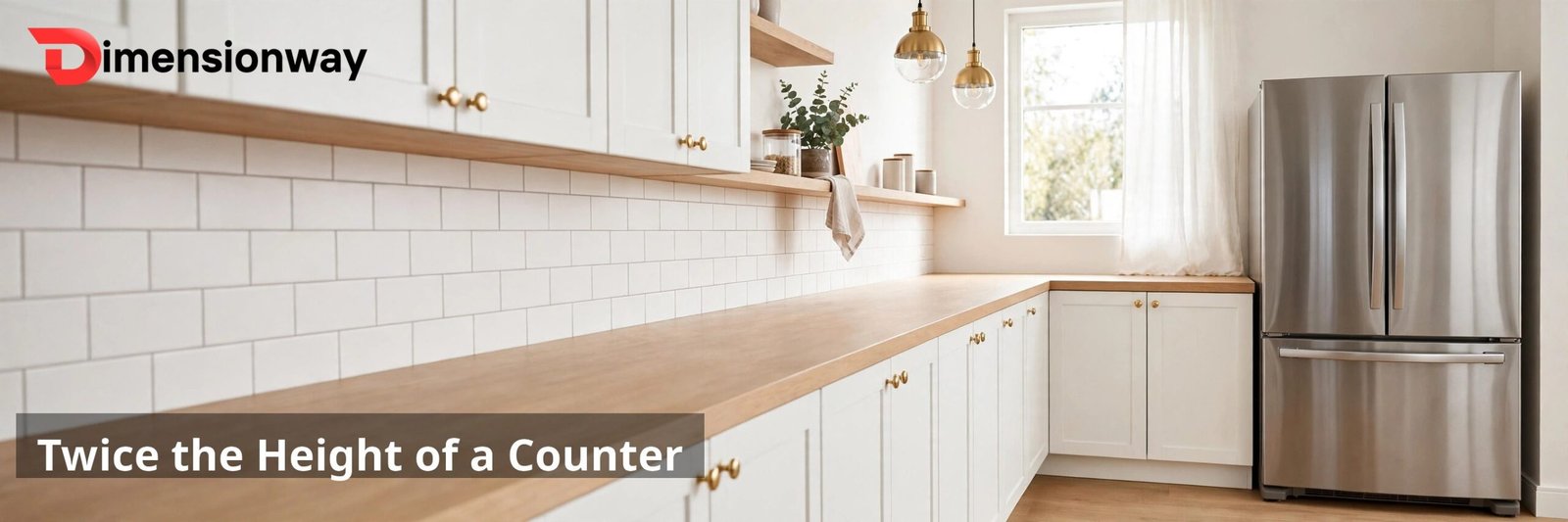 Refrigerator beside a kitchen counter showing counter height.