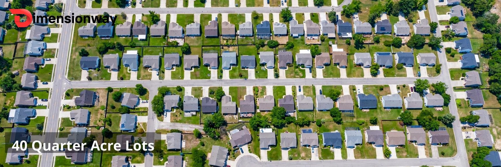 Aerial view of a suburban neighborhood with house lots.