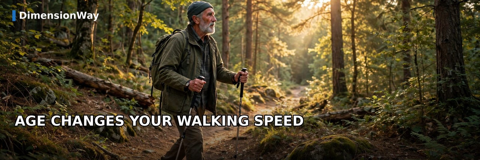 Senior man hiking with walking poles showing how age affects walking speed
