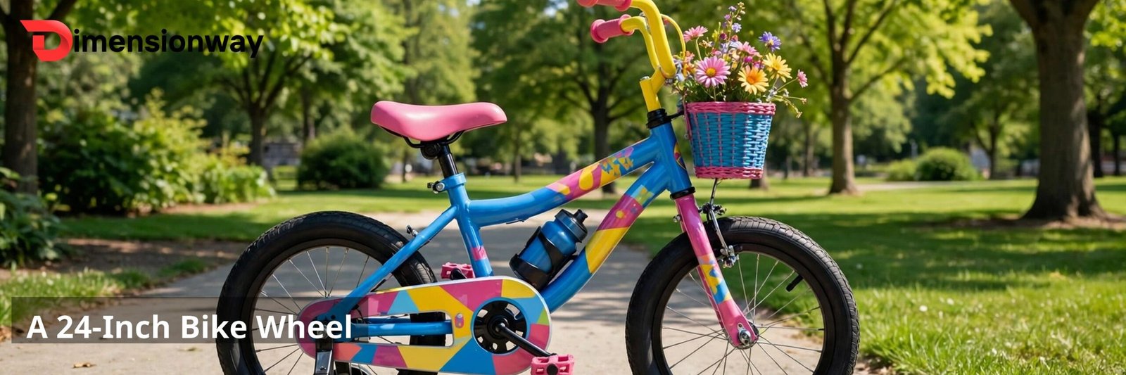 A kids bicycle with 24-inch wheels parked on a sidewalk.