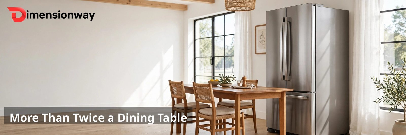 Refrigerator next to a dining table, more than twice the table height.