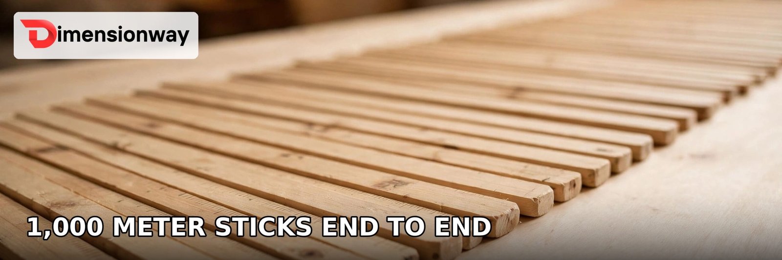 Wooden meter sticks laid end to end showing how 1,000 meters make one kilometer