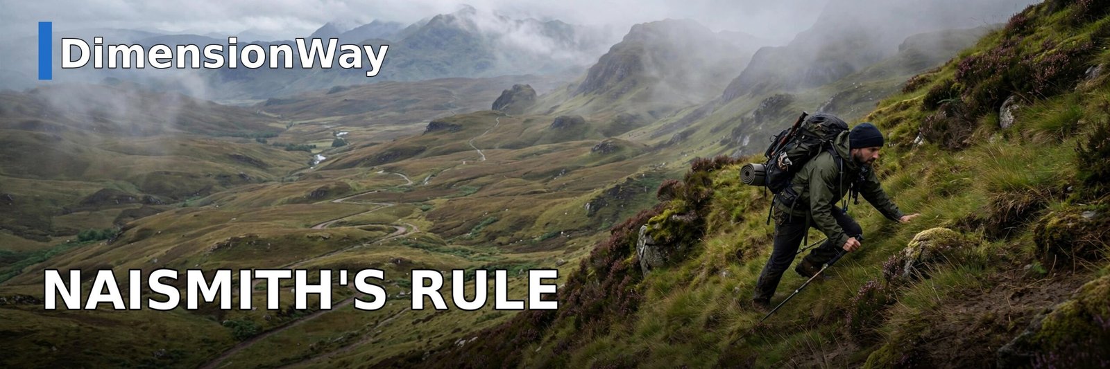 Hiker climbing a steep hillside illustrating Naismith's rule for uphill walking time