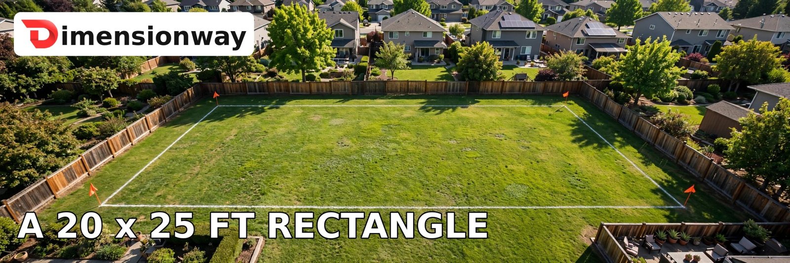 A 20 by 25 foot rectangle marked on a lawn, exactly 500 square feet