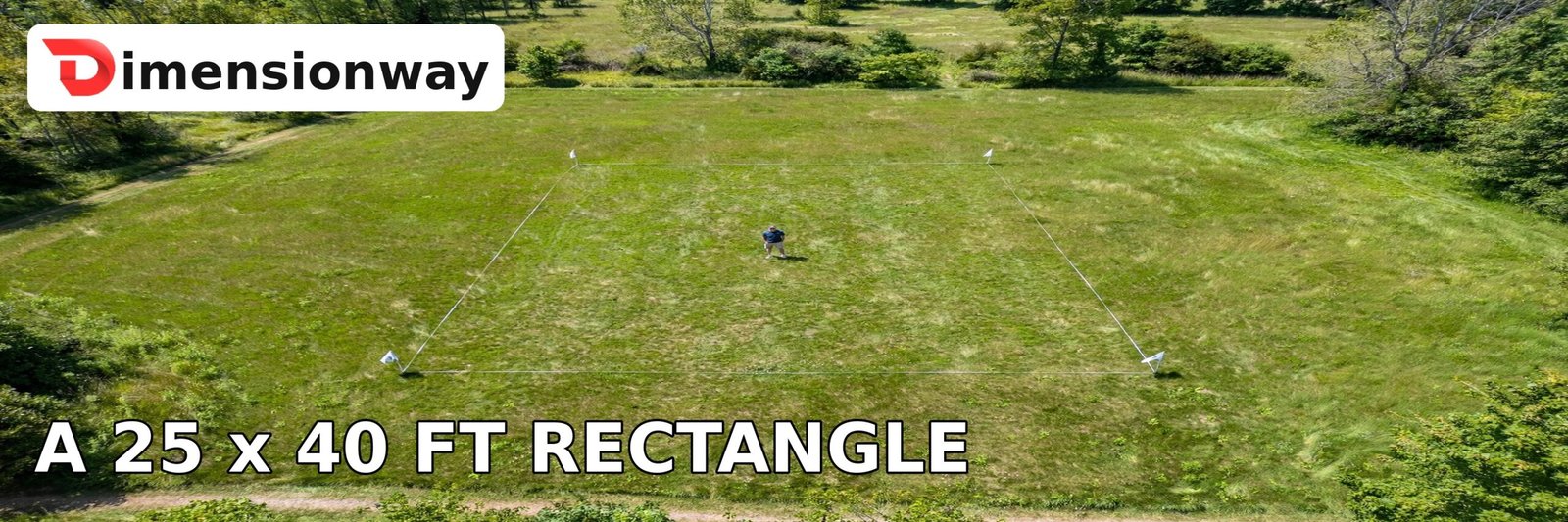 A 25 by 40 foot rectangle marked on a lawn, exactly 1000 square feet