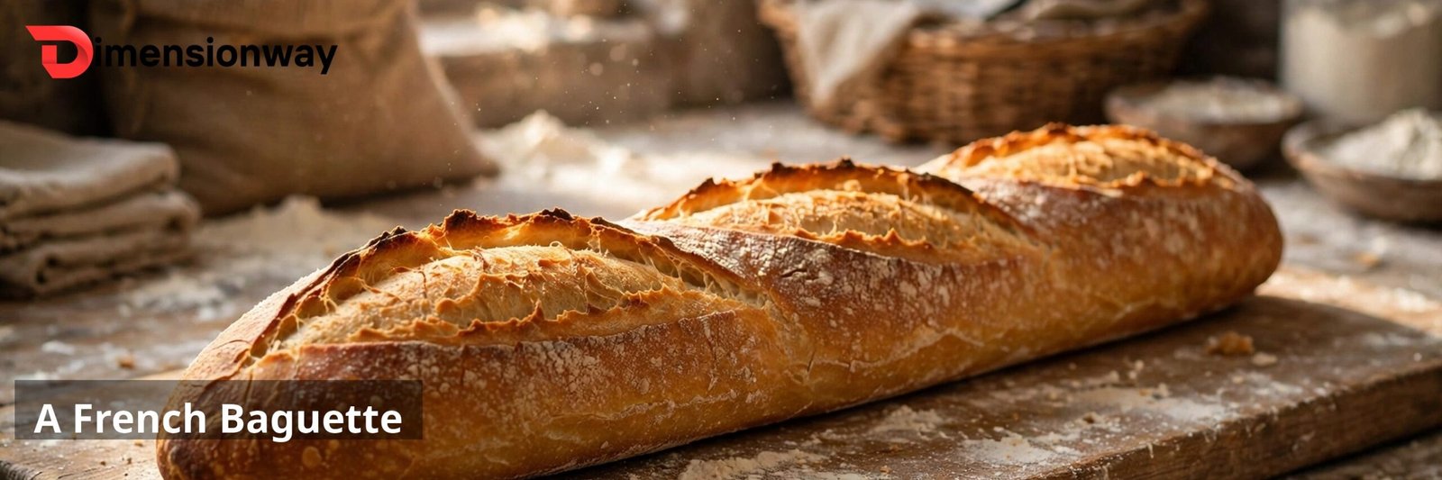 A long French baguette on a wooden cutting board.