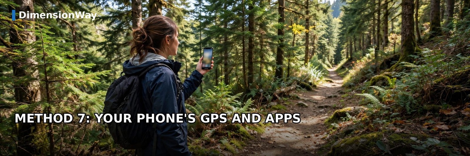 Hiker holding a smartphone on a trail using GPS to measure distance