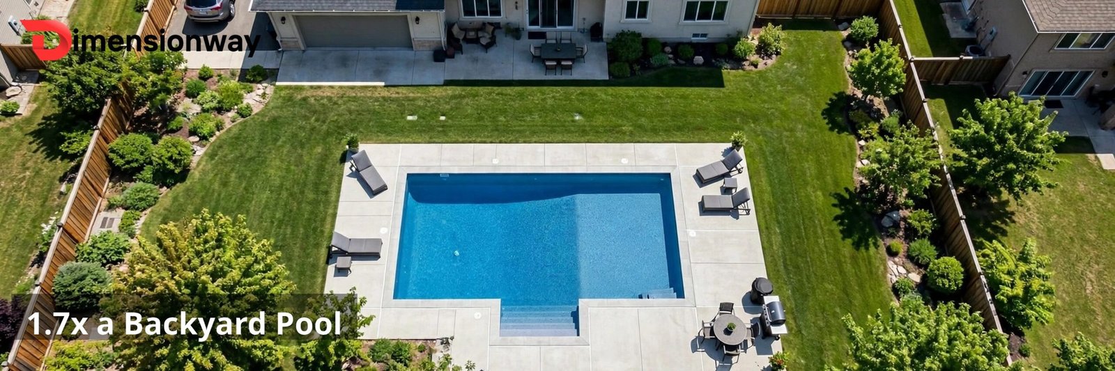Backyard swimming pool next to a pickleball court.