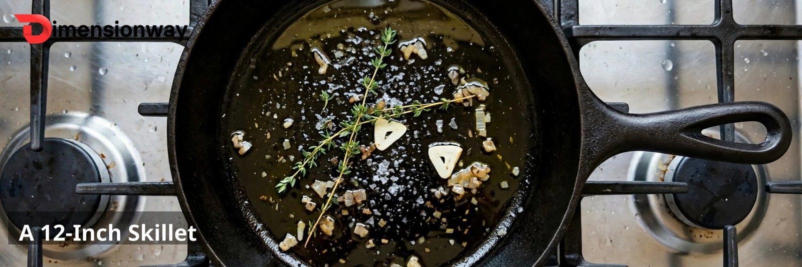 A black cast iron skillet seen from above on a stove.