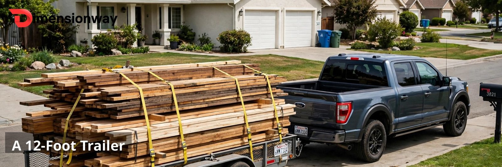 A 12-foot utility trailer hitched to a pickup truck.
