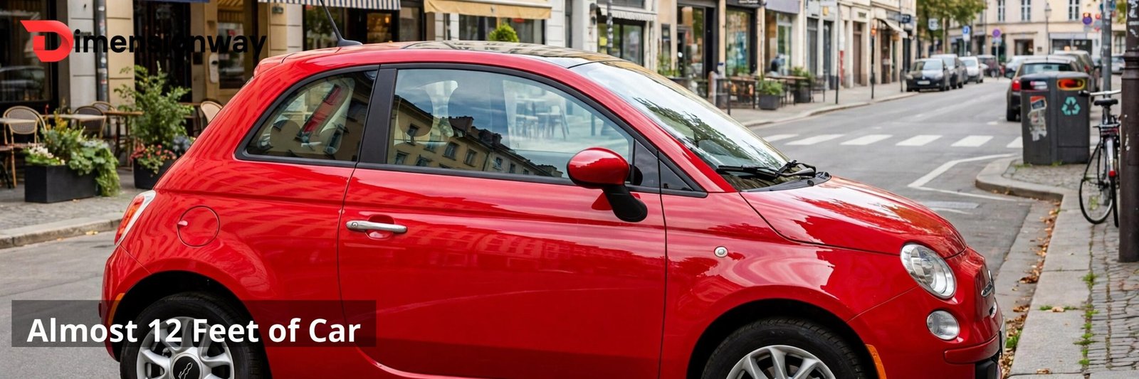 A small modern Fiat 500 parked at the curb seen from the side.