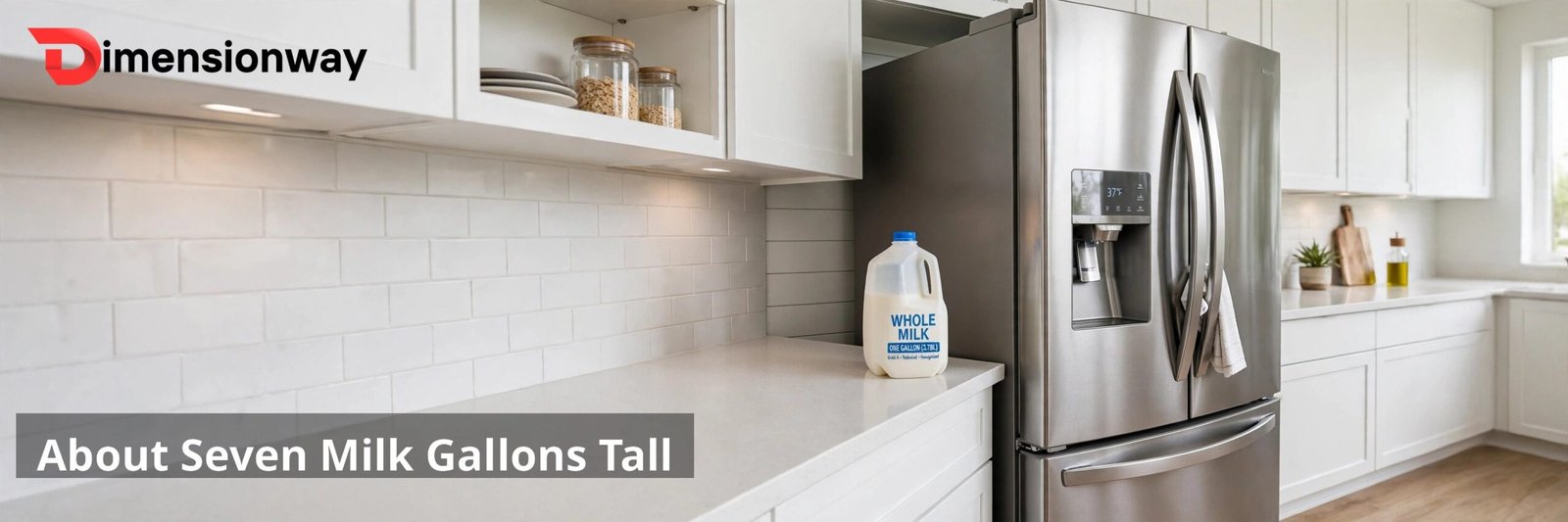 A gallon milk jug next to a full-size refrigerator for scale.