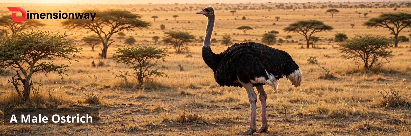 A tall male ostrich standing on an open savanna.
