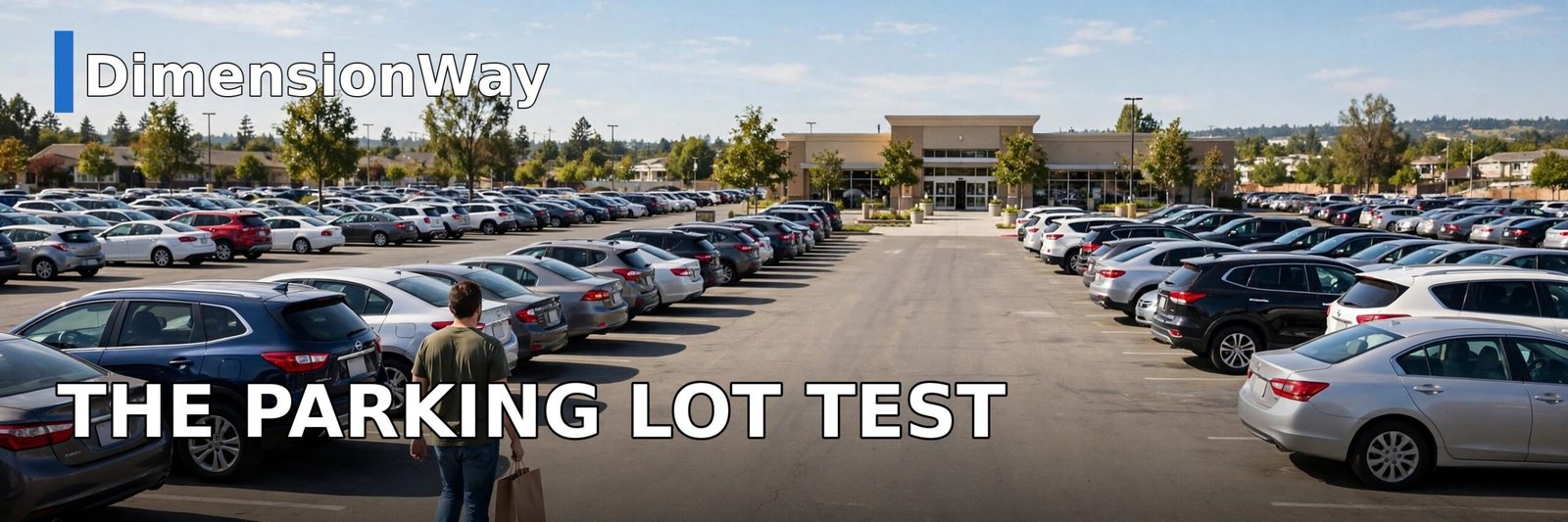 Person crossing a large parking lot visualizing 100 feet in parking spaces