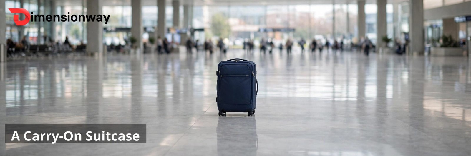 A carry-on suitcase standing upright in an airport.