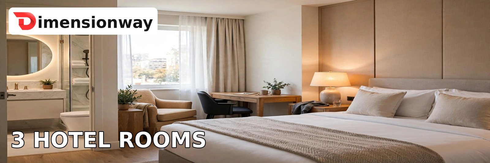 Standard hotel room interior, three of which total about 1000 square feet