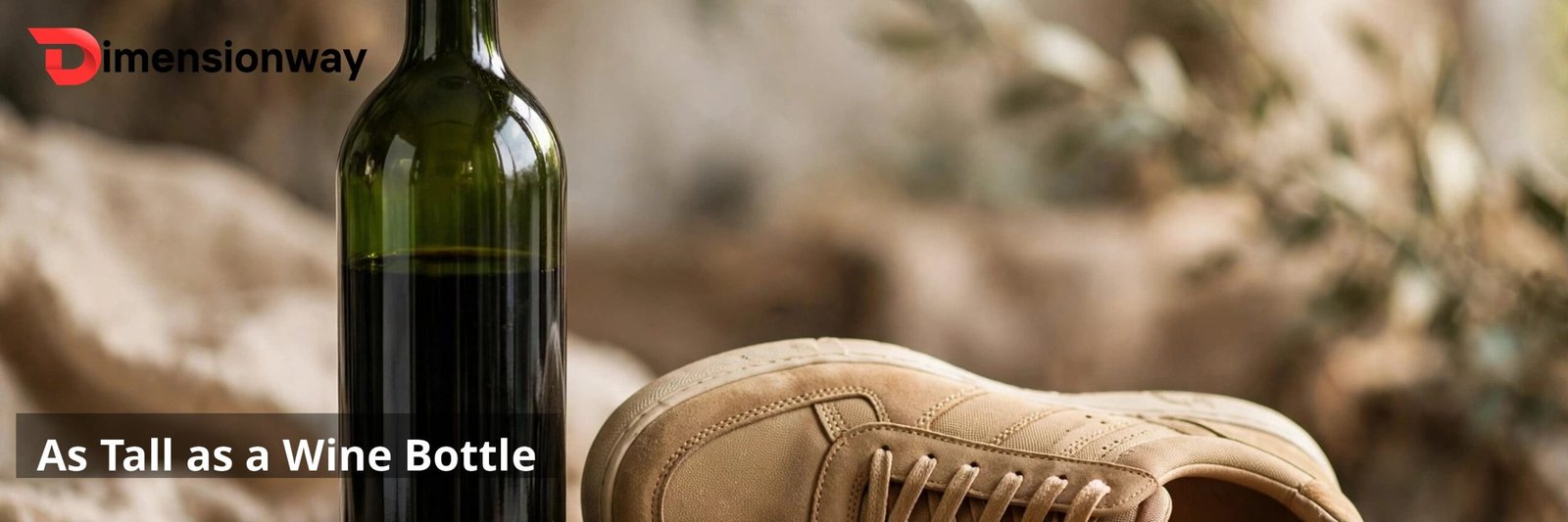 A men's sneaker next to a standard wine bottle of similar height.
