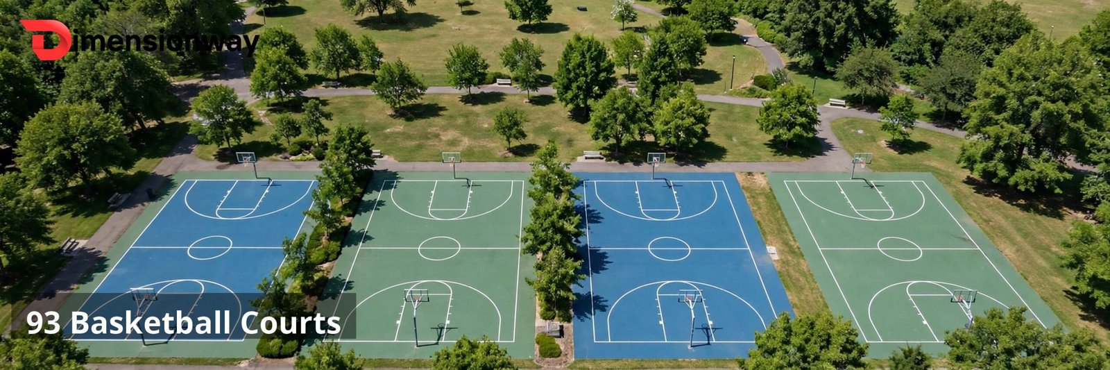 Aerial view of outdoor basketball courts.
