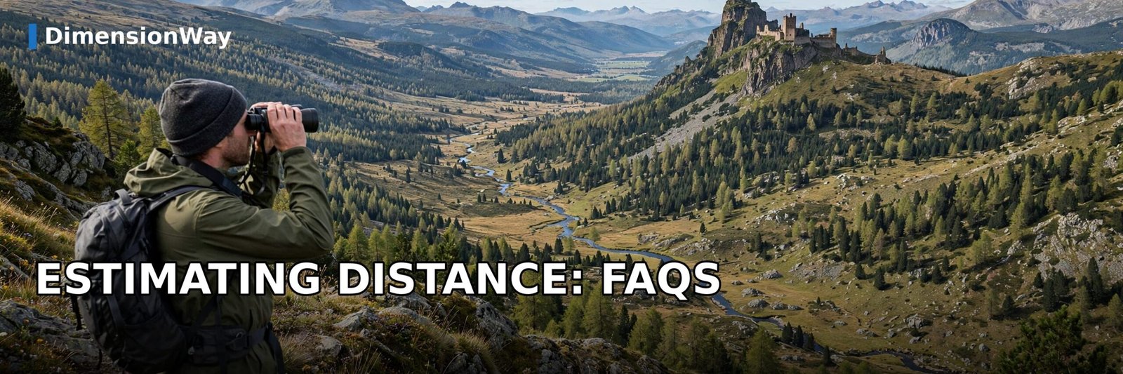 Person with binoculars looking across a valley next to distance estimation FAQs