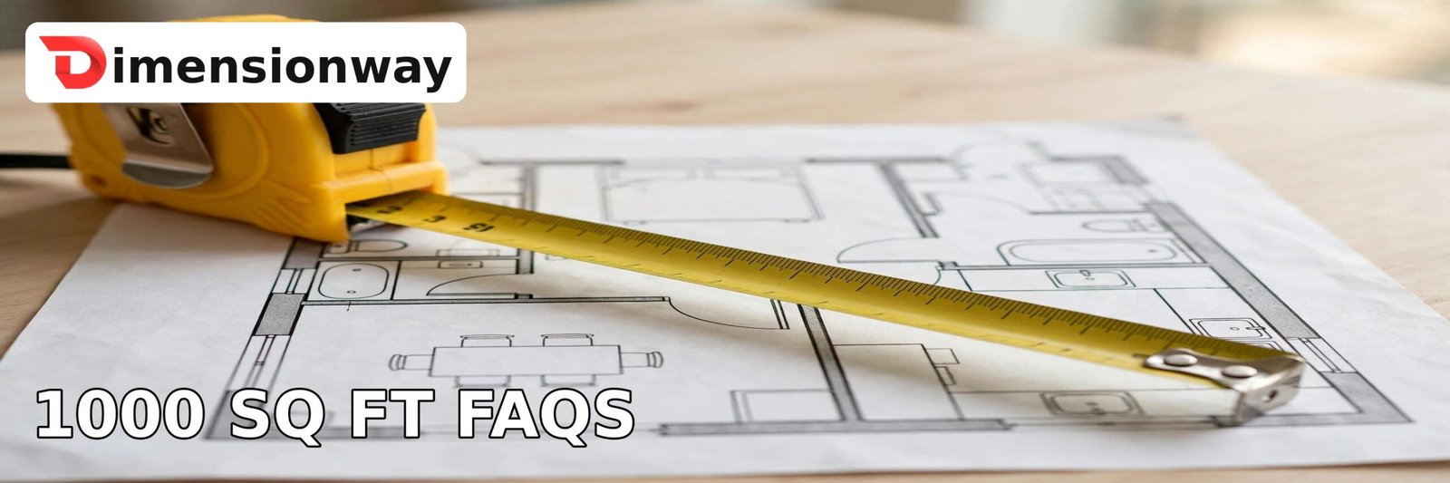 Tape measure on a floor plan answering 1000 square feet questions