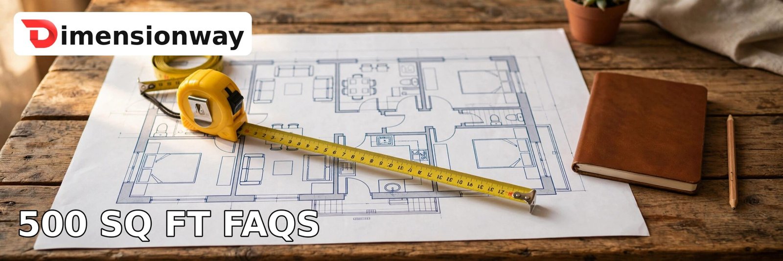 Tape measure on a floor plan answering 500 square feet questions