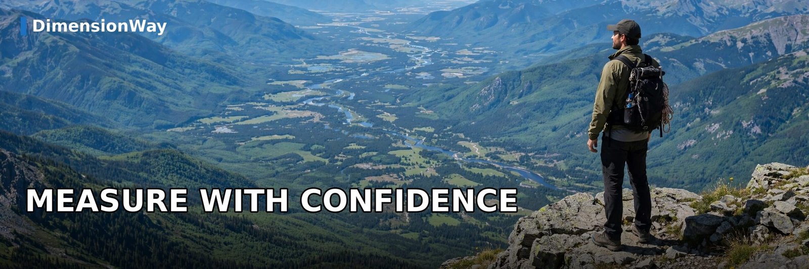 Hiker on a mountain summit overlooking a valley after learning to estimate distance