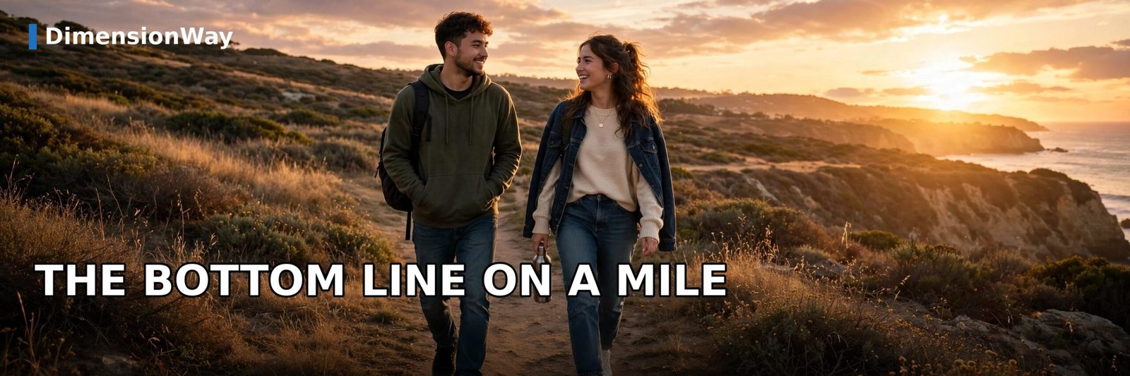 Two friends walking together at sunset after learning how long it takes to walk a mile