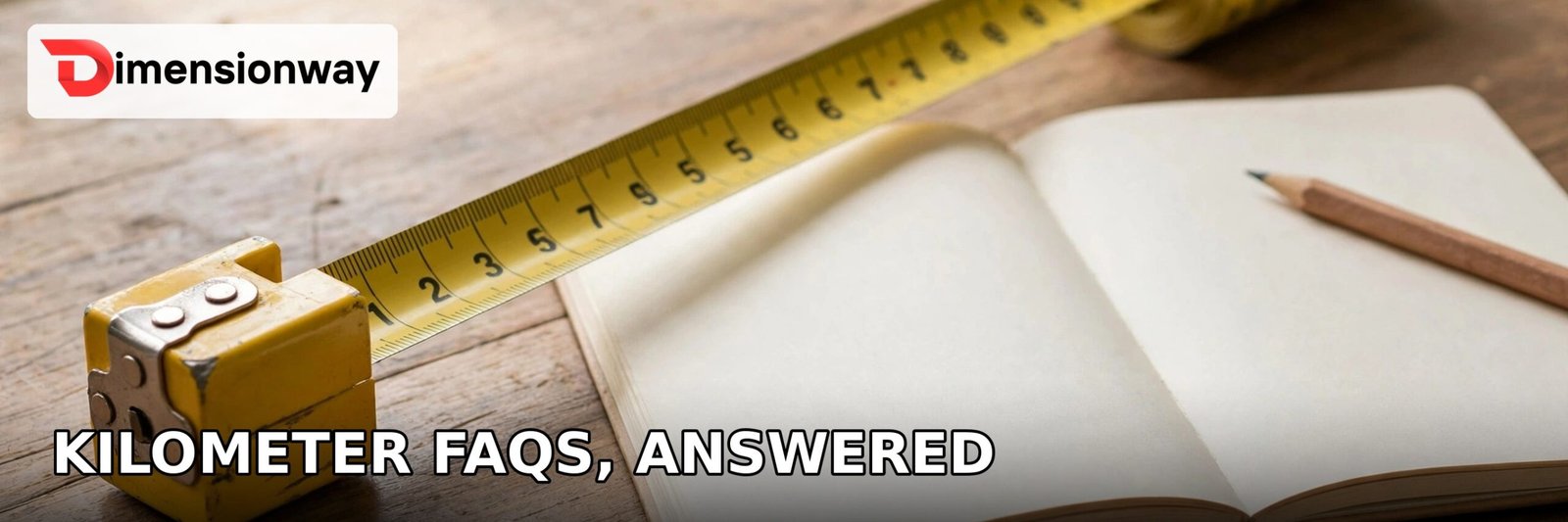 Measuring tape and notebook showing frequently asked questions about how long a kilometer is